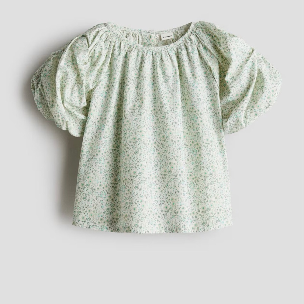 NWT Organic Cotton Floral Puff Sleeve Top • Girls 4T • H&M Adorables